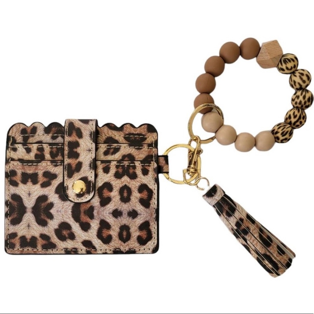 Leopard Print Silicone Beaded Wristlet ID Holder